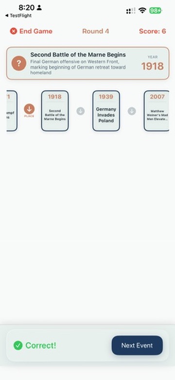 Correct placement — the year is revealed